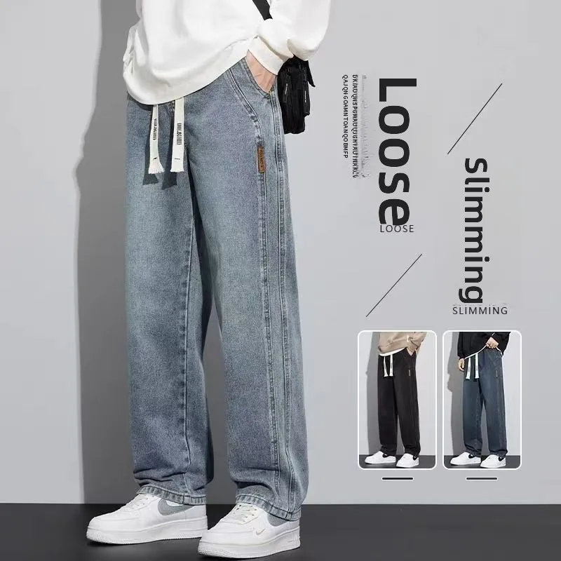 

Новые широкие мужские джинсы, летние рабочие брюки, износостойкие свободные брюки, прямые брюки, американские хлопковые джинсовые молодежные брюки