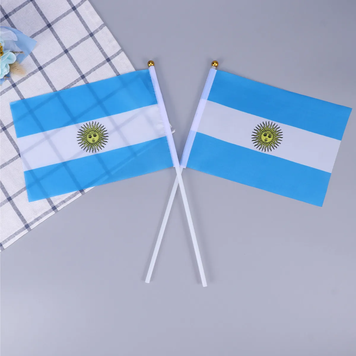 50Pcs Small Argentina Country Stick Flag Hand Held Mini Flag for Festive Decor Sports Fans Cheering Garden Bar Grand Opening