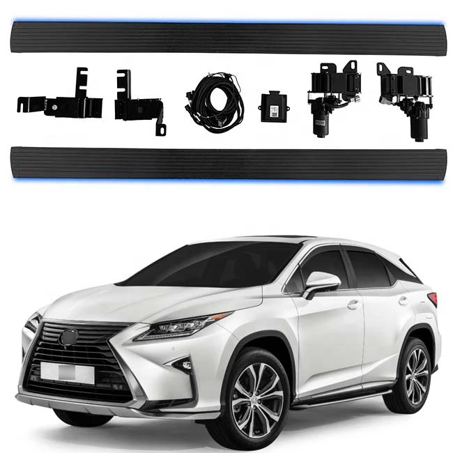 Electric Foldable Side Steps, Automatic Power Running Boards with Integrated LED Courtesy Light for Lexus SUV, Matte Black Alloy