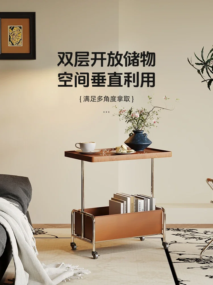 Cream wind, double-decker sofa, simple living room, movable coffee table, trolley, bedside side cabinet shelf