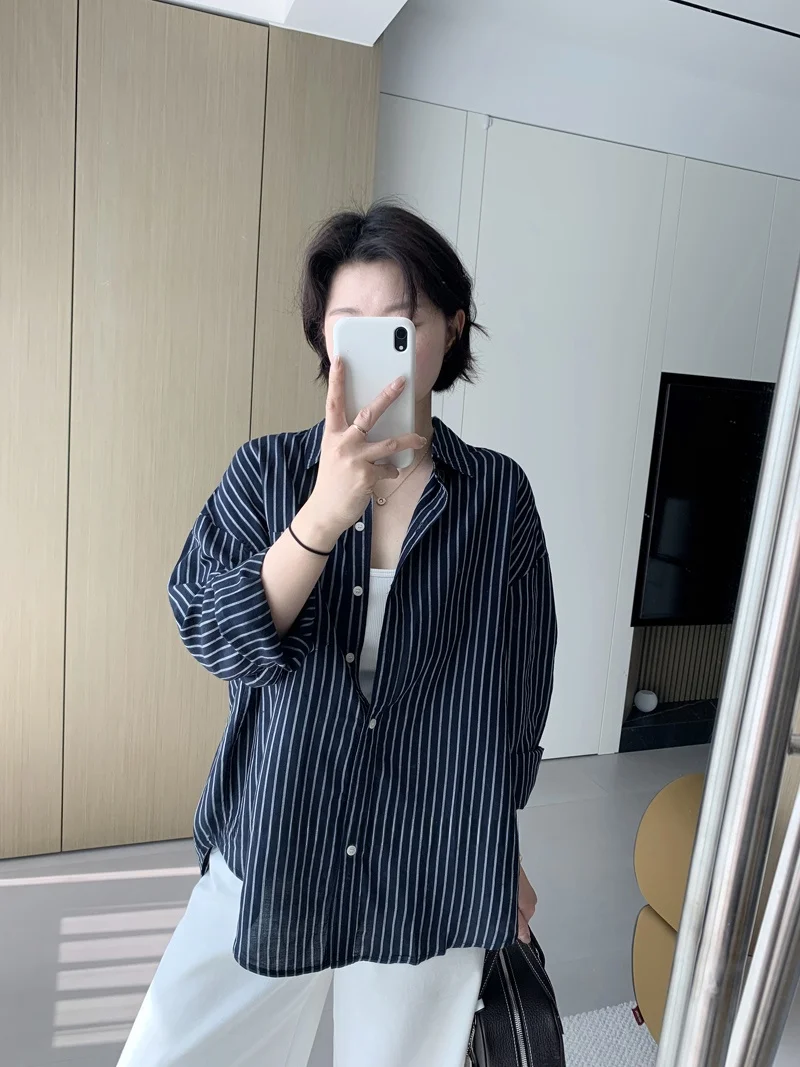 

Льняная рубашка свободного кроя во французском стиле с длинными рукавами и вышивкой, женская повседневная универсальная рубашка для весны и лета с буквенным принтом