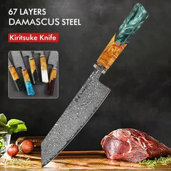 TURWHO 7-inch Japanese Kiritsuke Knife Resin Handle Hand Forged Chef Knives 67 Layer Real Damascus Steel VG10 Core Kitchen Knife
