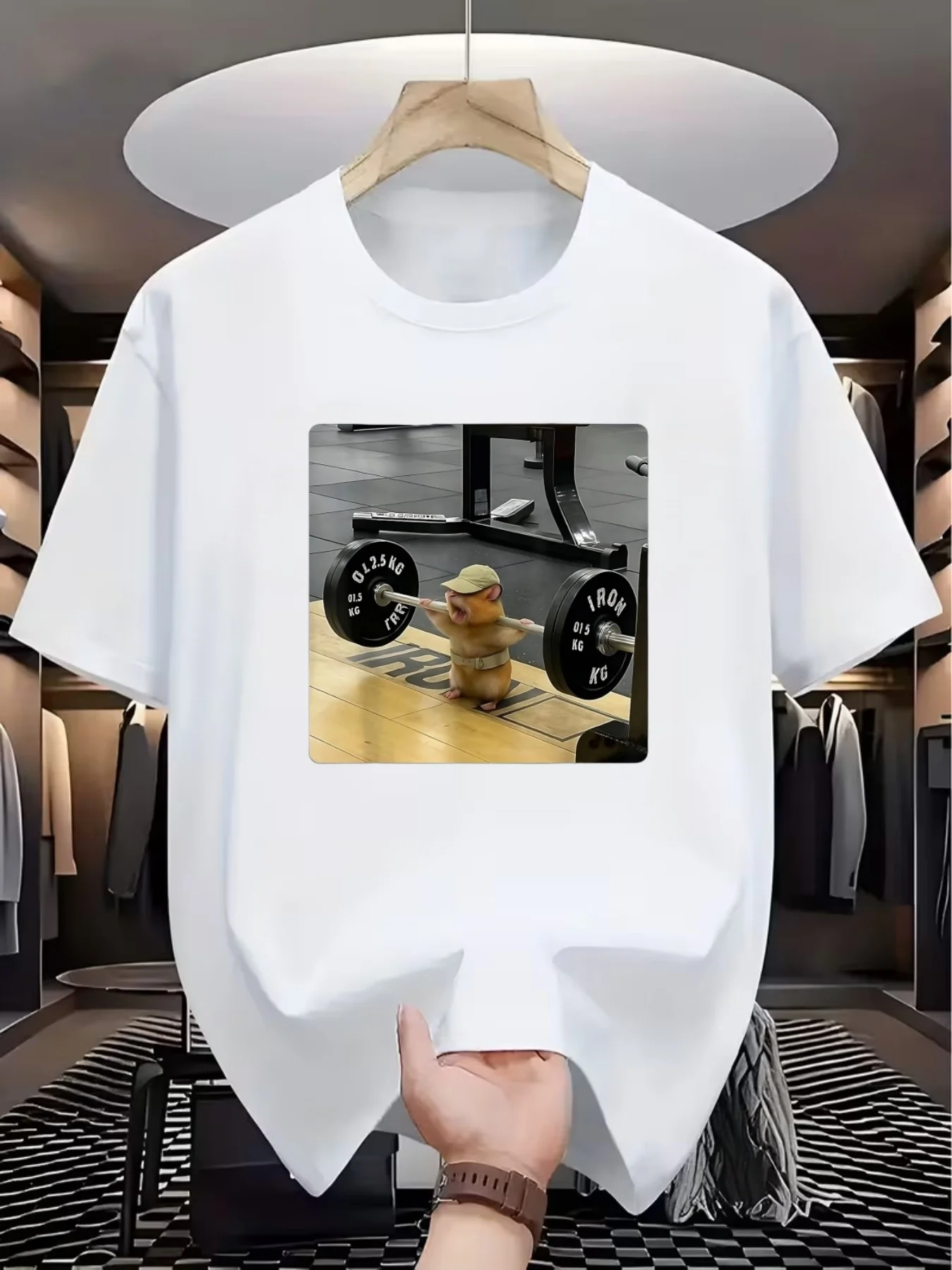 Funny Gym Weightlifting Hamster Meme Graphic T-Shirt Men Women Rodent Lifting Photo Print Short Sleeve Casual Streetwear Tops
