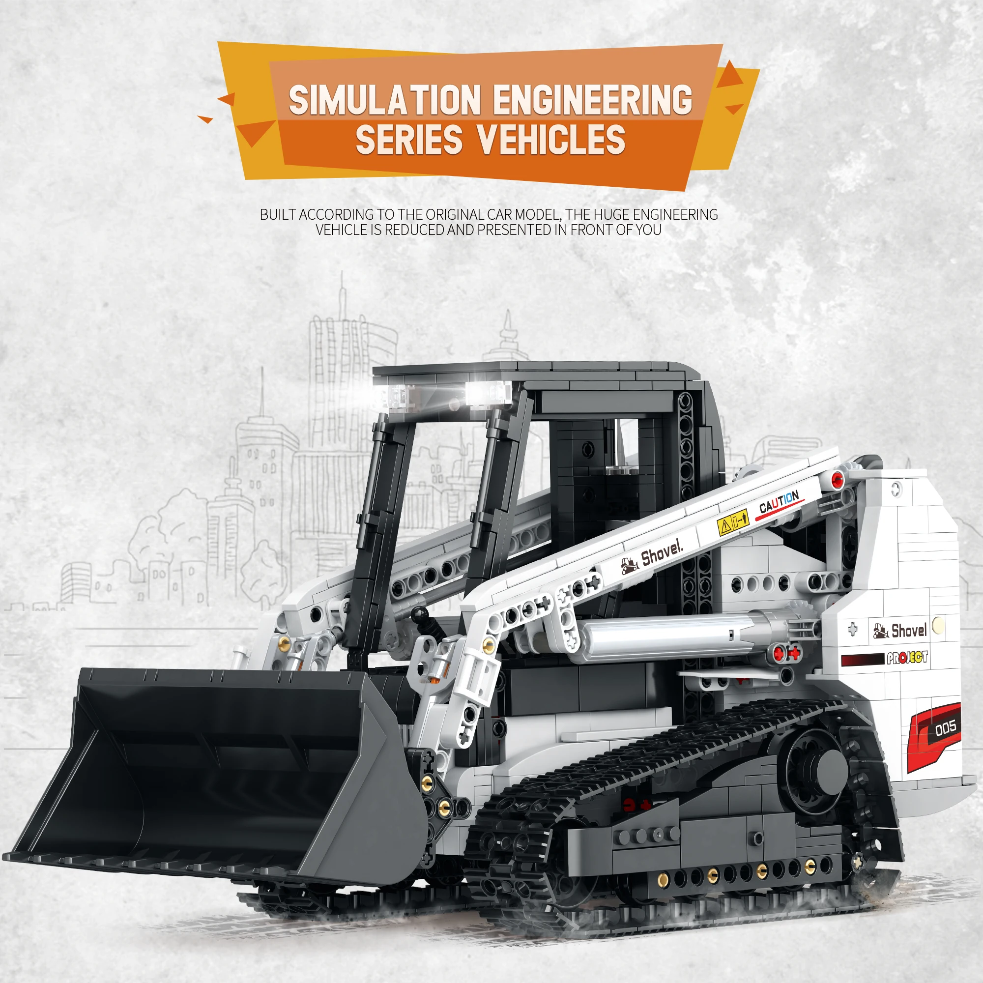 Bob Cat Skid Steer Loader Conjuntos de Construção, Equipados com Controle Remoto, Controlado por Aplicativos, Série Técnica Mecânica, Ideias Criativas Brinquedos