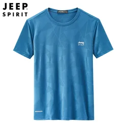 JEEP SPIRIT New Summer Short Sleeve Men Simple Round Neck Ice Silk T-shirt Mens Comfortable Breathable Sports Casual Bottom Top