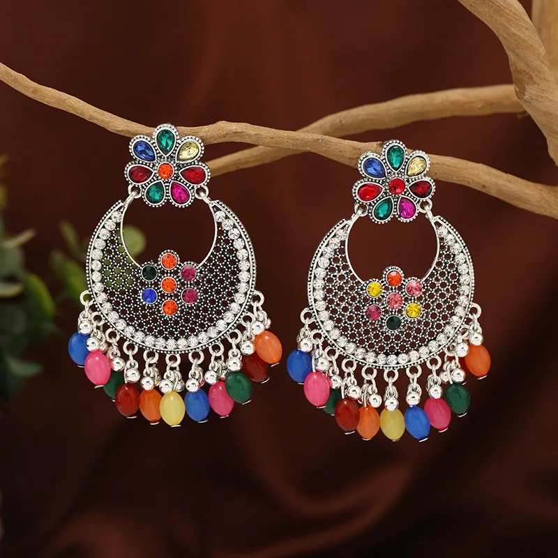 Vintage ethnic style cute jewellery women\'s earrings carved hollow alloy Bohemian style Indian  Ladies\' earrings for women