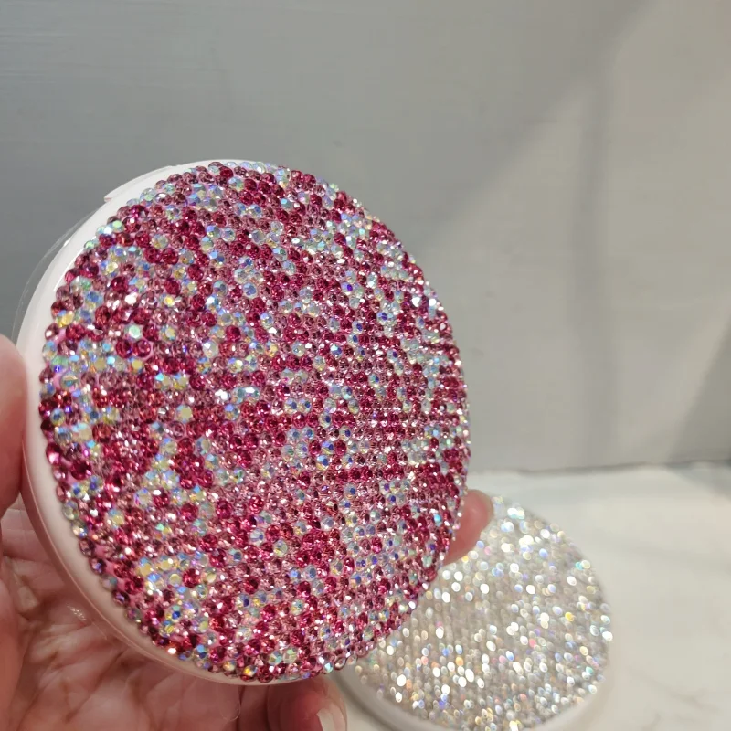 Makeup Mirror LED Chargeable Luxury Crystal Shiny Round Portable Princess Mirror Beauty Two-side Fold Small Tool for Girl Gifts