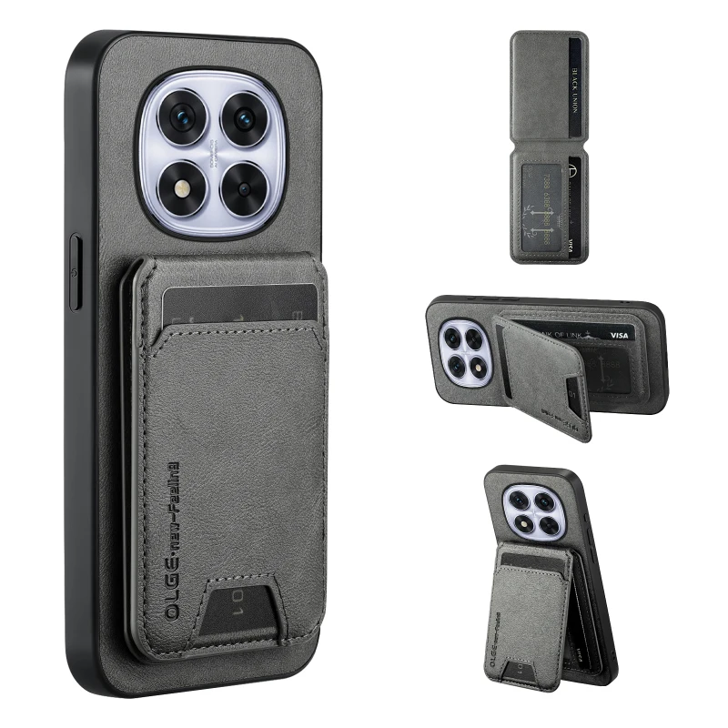 

Для Magsafe Магнитный кошелек с слотом для карт, однотонный кожаный чехол-бампер для телефона Redmi Note 14 Pro 11 12 13 Pro 14C 13C