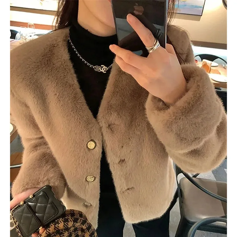 2024 Women Solid Color Mink Fur Coat Spring Autumn Female Long Sleeves Jacket Ladies Environmentally Friendly Furry Fur Outwear