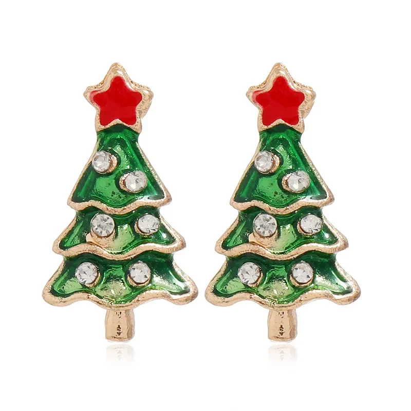 اللون الأخضر شجرة عيد الميلاد وأقراط للنساء فريدة من نوعها الصقيل المينا الأحمر نجمة مجوهرات عيد الميلاد فتاة هدية عيد الحب