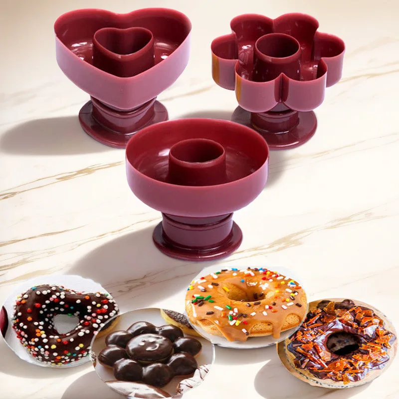 3pcs, Plastic Donut Mold Flower Type Donut Stamping Tool, Donut Molds Set, Plastic Doughnut Cutters, Baking Tools