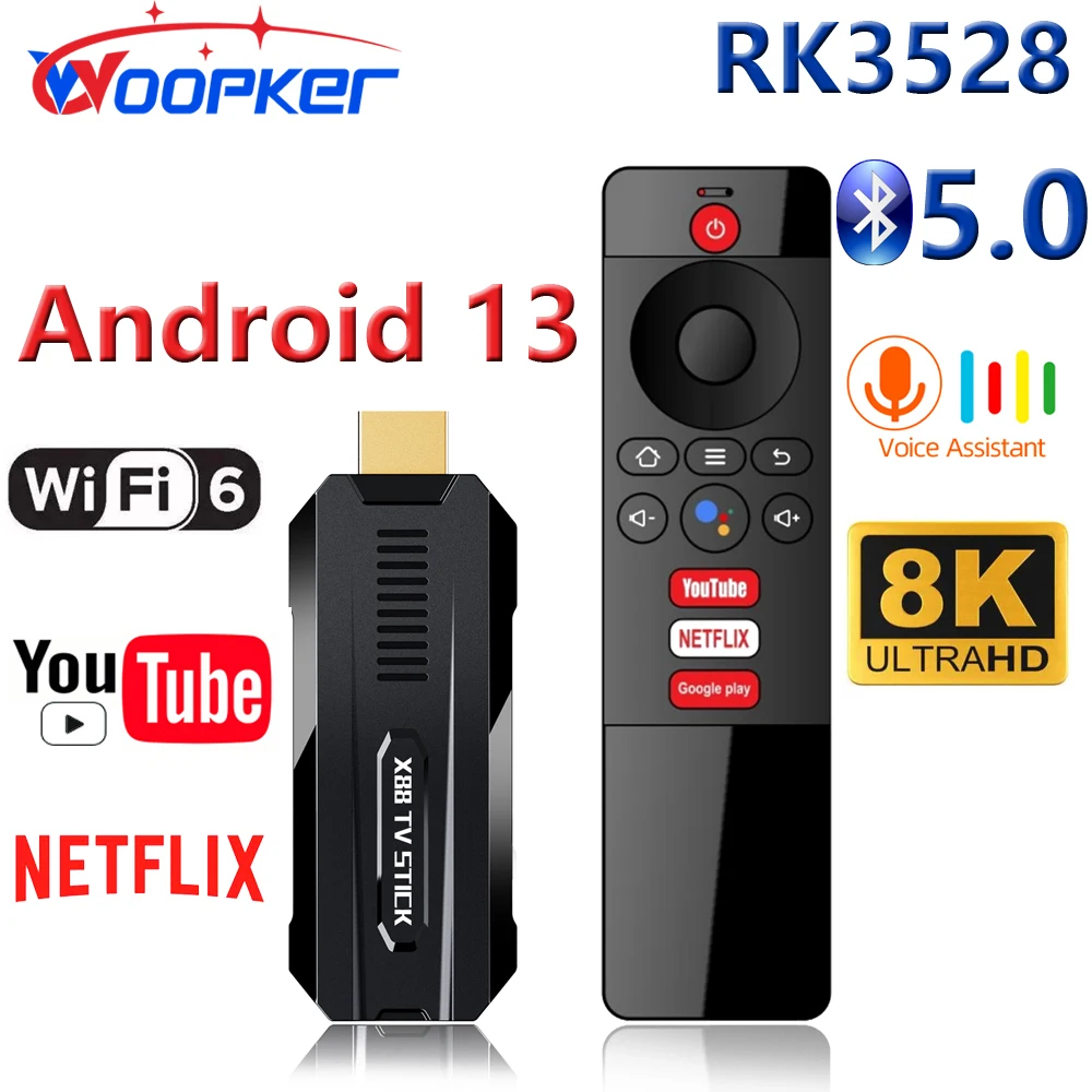 Woopker Tv Stick Atv X88 Rockchip Rk3528 Quad Core 64Bit Cortex A53 8K Video 4K 60Fps Wifi6 Bt5.0 Set Top Box Android13 2G16G