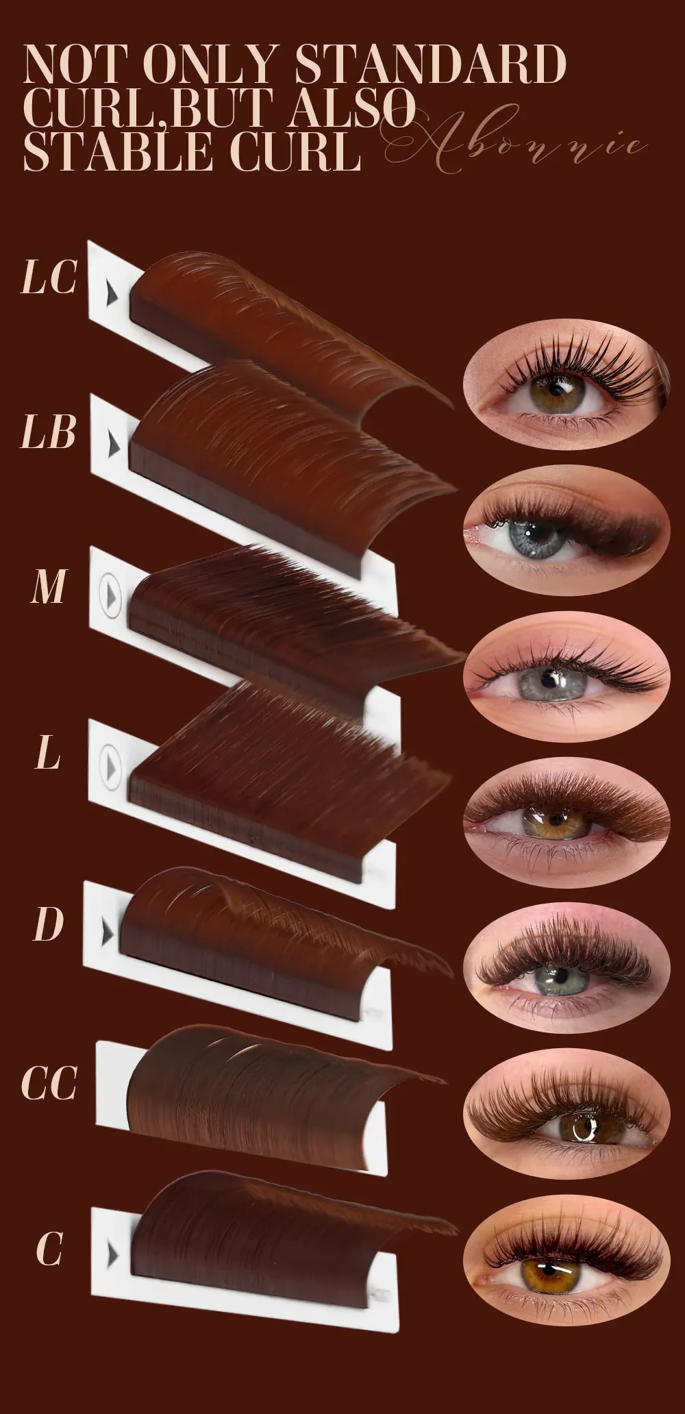 Abonnie LB LC Dunkelbraune Wimpern, Braune Farbe, Klassische Wimpernverlängerungen, Foxy Eye, Flauschige Einzelwimpern – Detail 7