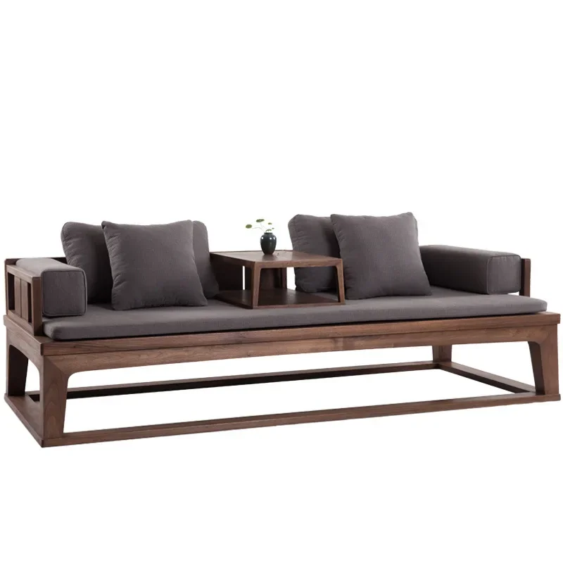 

New Chinese modern minimalist furniture, black walnut solid wood living room, double sofa Arhat bed