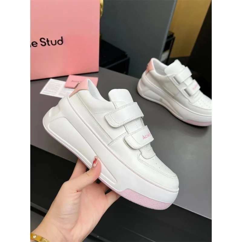 

Spring Autumn Genuine Leather White Sneakers For Women Thick Bottom Height Increasing Casual Sports Shoes For Petite Ladies