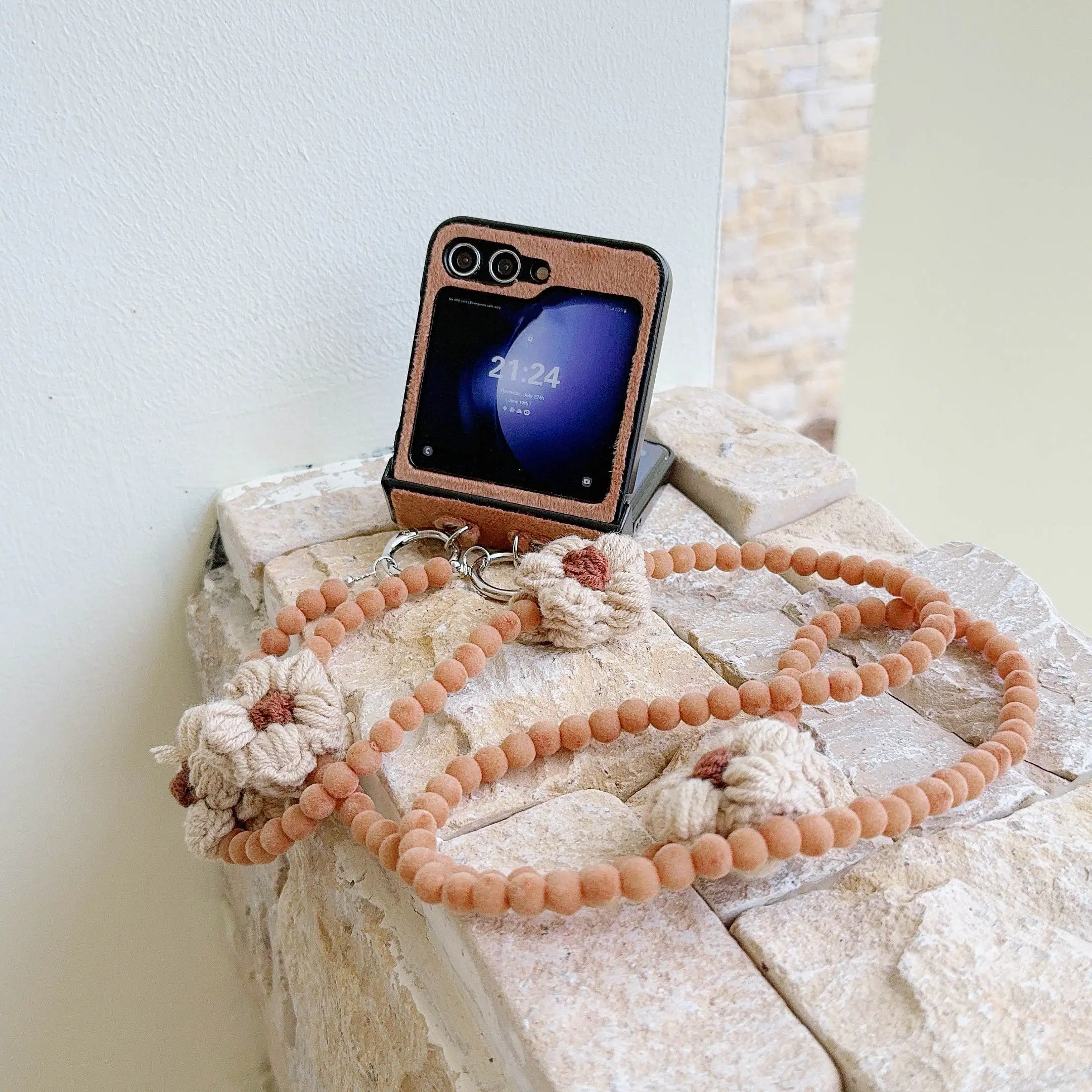 

Plush PU Leather Colorful Bobbles Crossbody Lanyard Phone Case for Samsung Galaxy Z Flip 6 5 4 3 Shockproof Cover