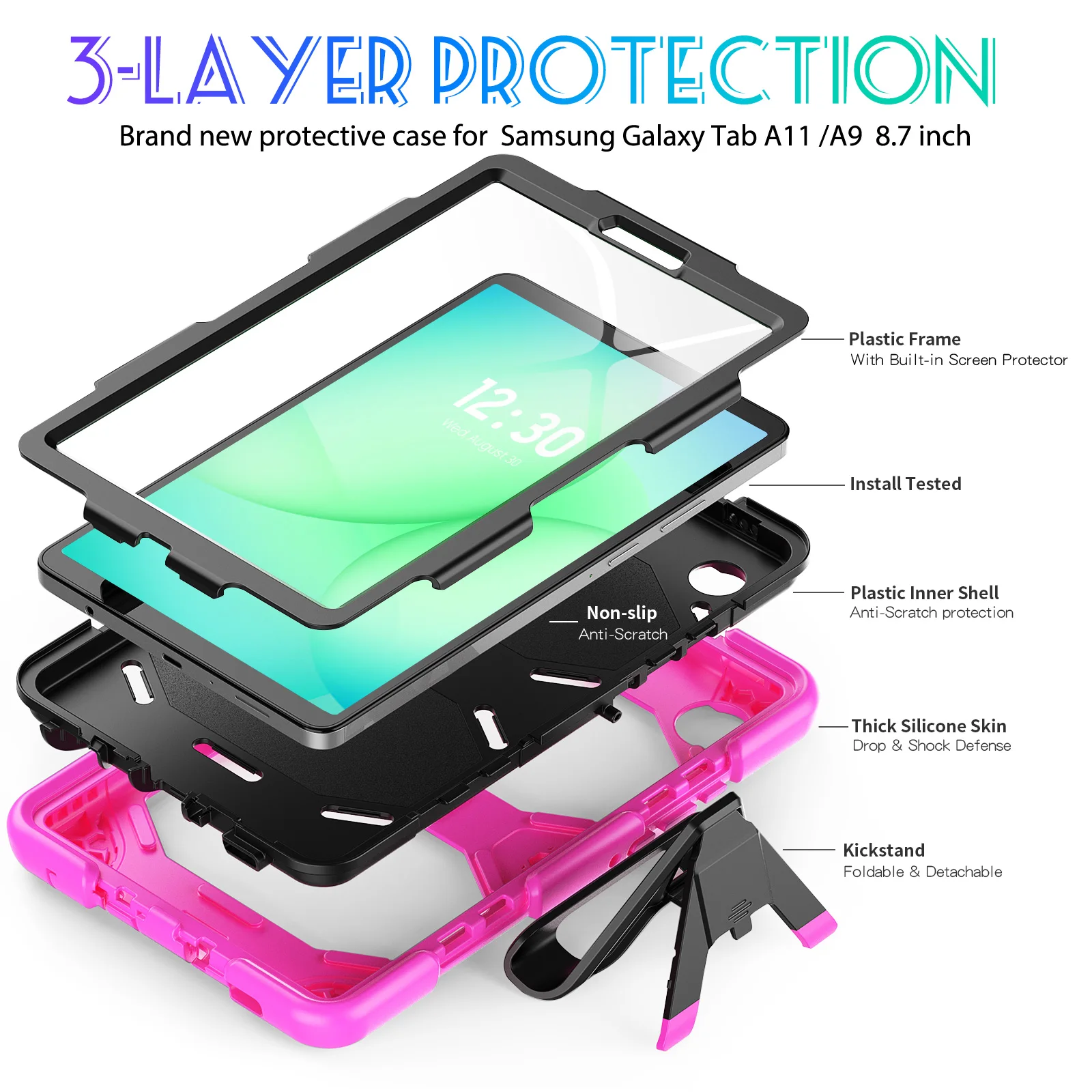 With Built-in Screen Protector Case Universal For Samsung Tab A11 2025 A9 2023 8.7 inch SM-X133 X135 X110 X115 X117 Stand Cover 
