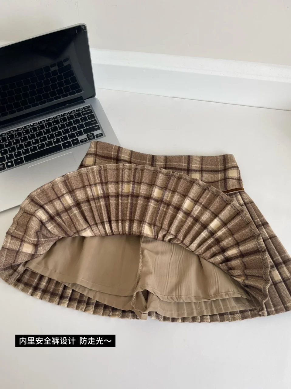 Plaid Pleated Mini Skirt Thick Wool Short Skirt High Waist Box-pleat Miniskirt… - Image 6