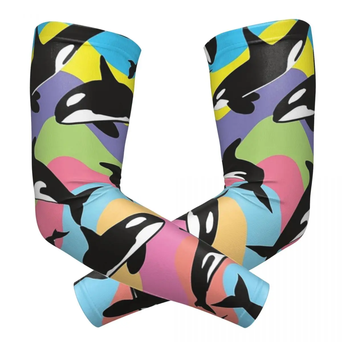 Orca Killer Whale أكمام أذرع تبريد خارجية من الشمس فوق البنفسجية غطاء حماية صيفي لركوب الدراجات وأكمام وشم