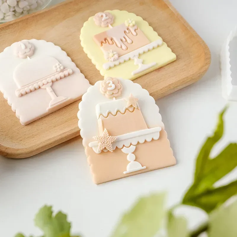 Birthday Cake Fondant Press Stamp Anniversary Wedding Cartoon Flower Digital Party Dessert Cookie Pastry Decor Biscuit Mold New