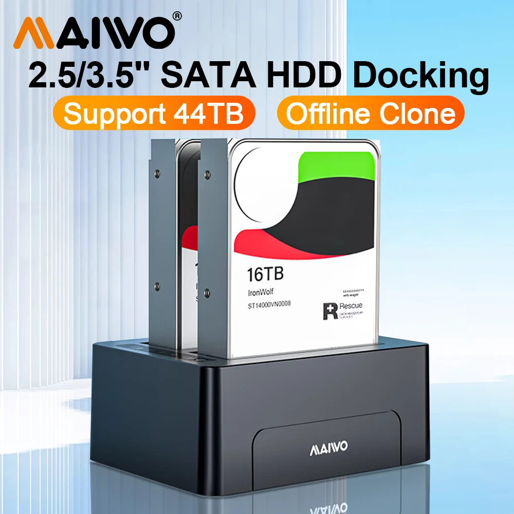 MAIWO HDD Case USB 3.0 To SATA Dual Bay External Hard Drive Dock for 2.5/3.5-inch HDD/SSD Support UASP 44TB With Offline Clone