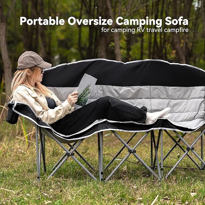 Multi-User Folding Chairs with Steel Pipes Three -Person Outdoor Camping Beach Concerts Sports Benches for Football  Gym Use