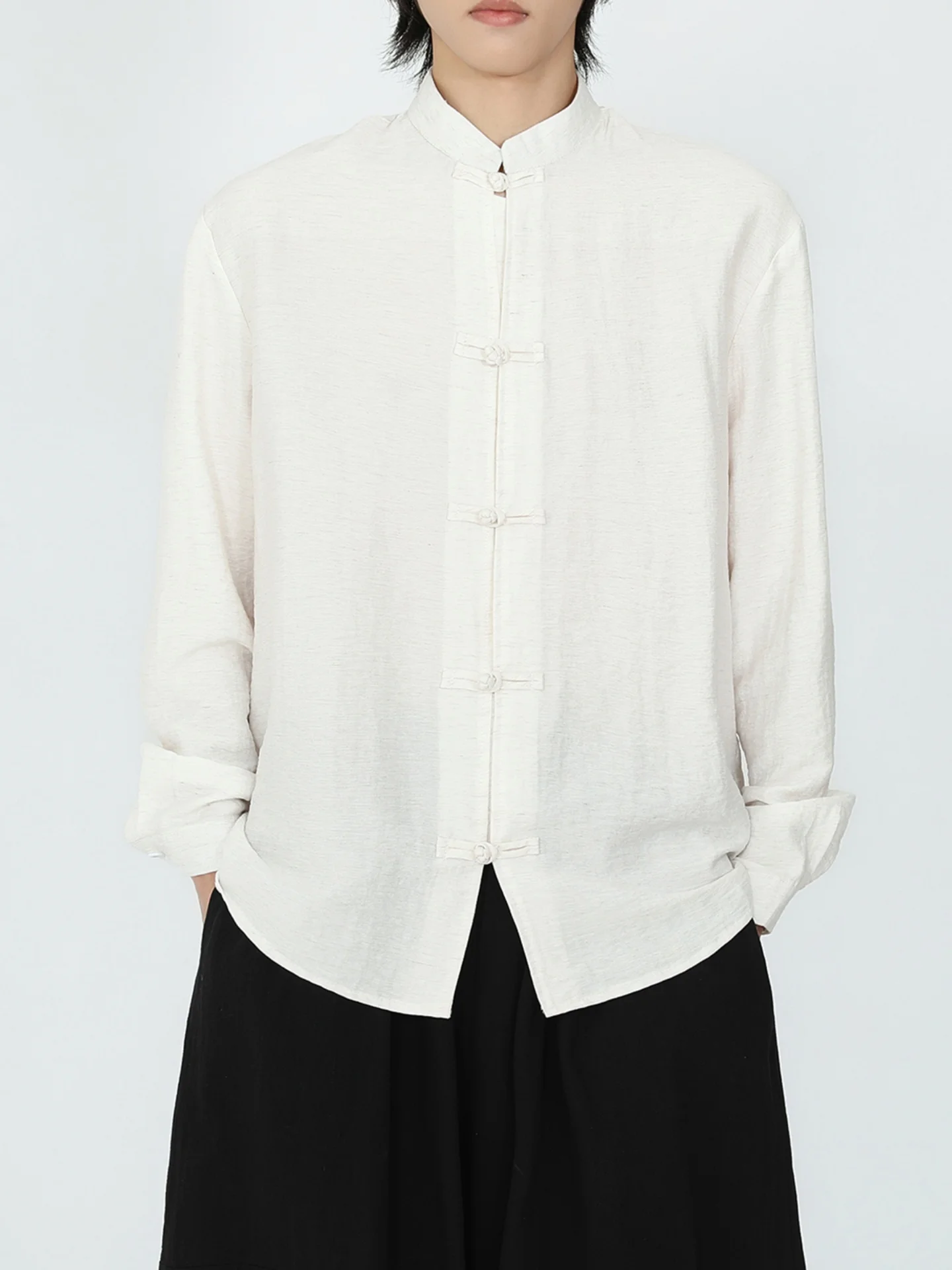 

High-End Linen Men's Long Sleeve Shirt Chinese Style National Fashion Retro Button Cotton Linen Tang Suit Outerwear