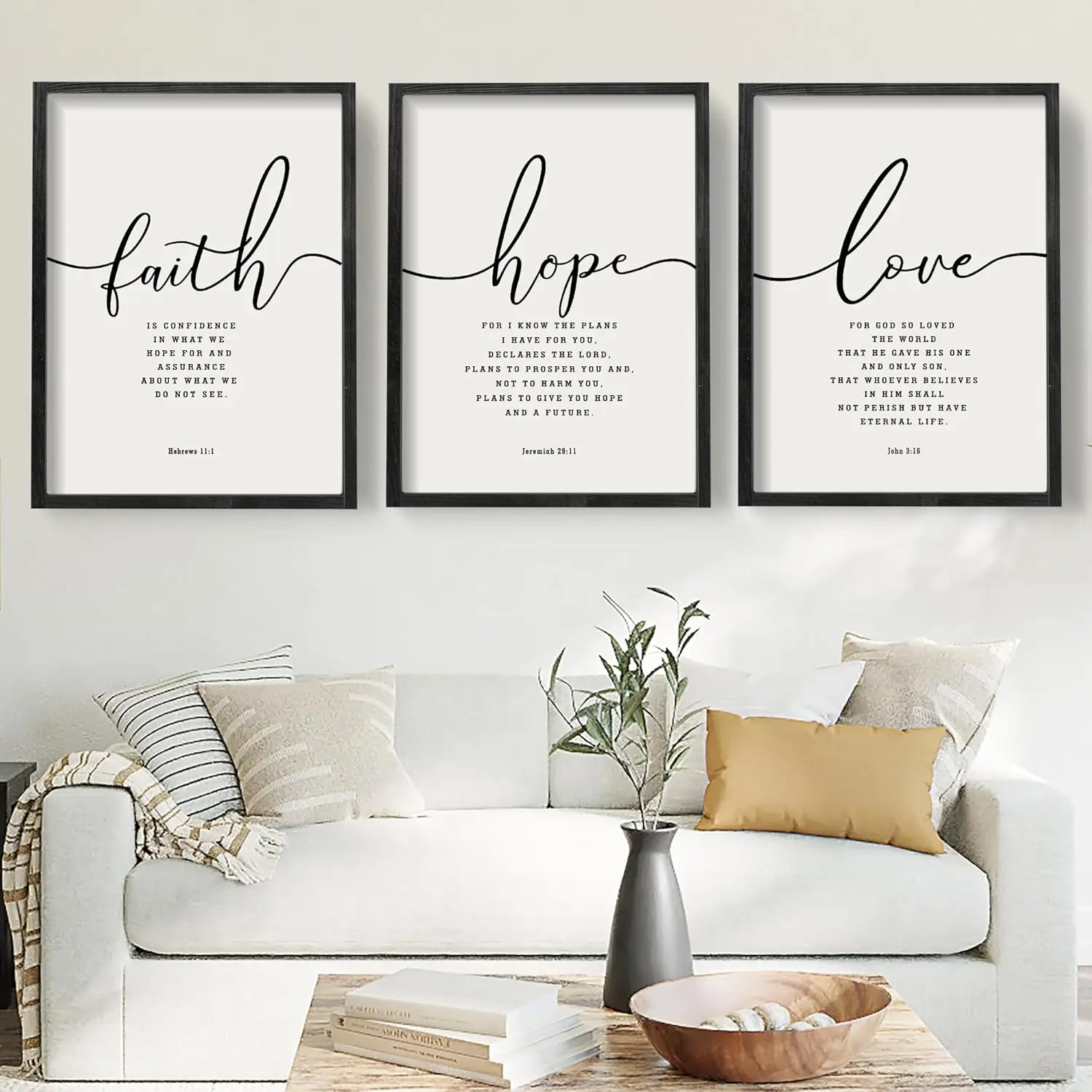 

Set of 3 Framed Farmhouse Bible Verses Wall Decor Sign 11”x14” Christian Faith Scripture Wall Art for Home Living Room Bedroom Wall Decor (11"x14" Black)