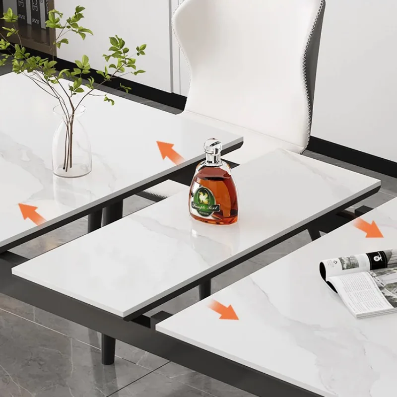 Modern Extendable Dining Table with Carbon Steel Base Sintered Stone Top for Home Restaurant Hotel Use Multi-Seat Configuration
