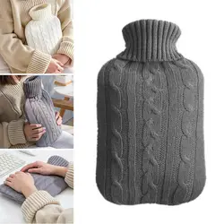 2L Rubber Hot-water Bottle Knitted Bag Cover Winter Bed Warmer Dark Grey