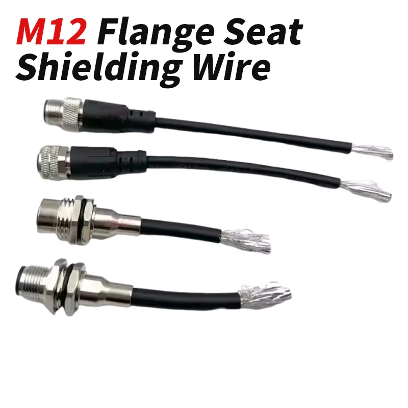 M12 4 5 8 12 Pin Aviation Plug Cable Waterproof Flange Socket Full Shielded Copper Tube Throught Plate Connetor Wire Industria