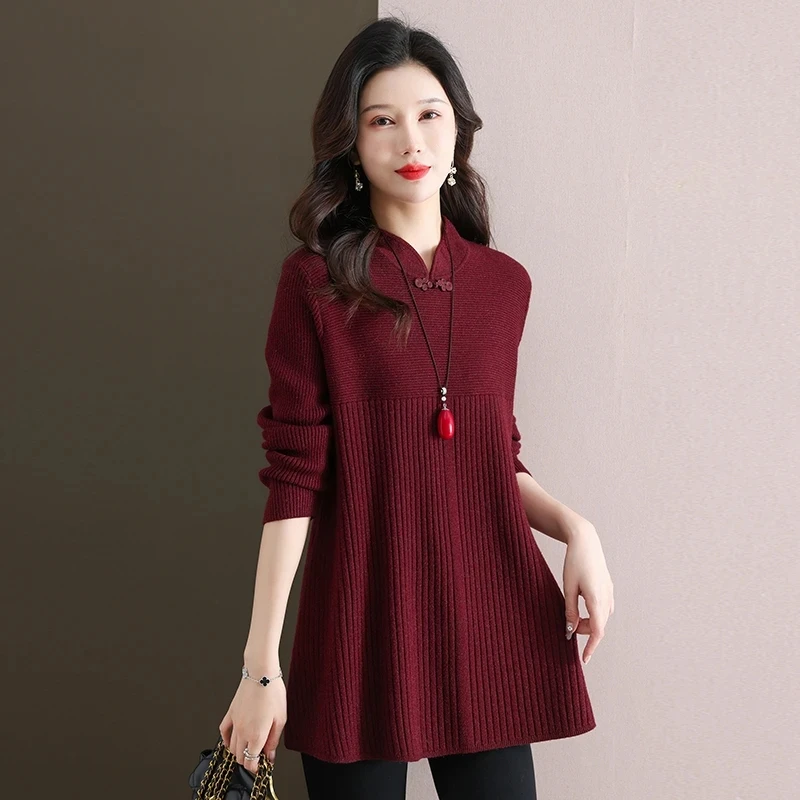 Korean Ladies Large Size 6XL Sweater Autumn Winter Women Leisure Mid-Long Knitted Dress New Female Fashion Knit Pullover Coat