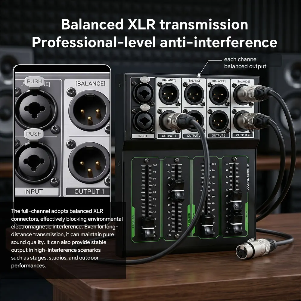 Pasywny kontroler głośności do monitorów, wejście i wyjście XLR, pasywny kontroler stereo, kontroler regulacji głośności bez strat, Plug & Play — zdjęcie produktu 4
