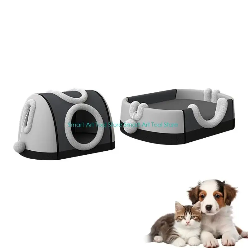 E1PB Combined Puss Shelter Removable Roof Plan Warm Soft Pad Season Ventilated Mat Not Slip Base Permanent Fabric