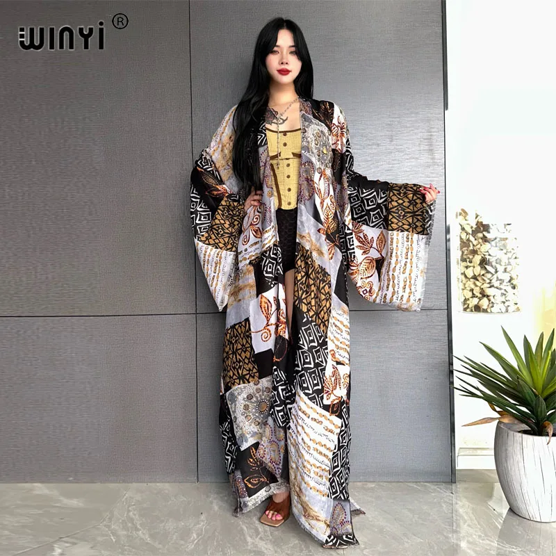 Summer WINYI Bohemia kimono fashion dress beach wear cover-up elegant Cardigan beach outfits for women Hot stamping print coat