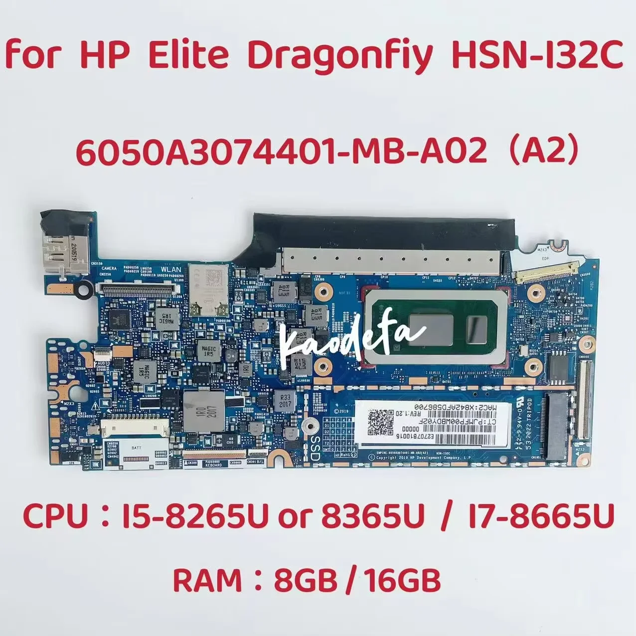 6050А 3074401 -MB-A02 для ноутбука HP Elite Dragonfly HSN-I32C, материнская плата, процессор: I5-8265U/8365U I7-8665U 8G 16G L79587-601 L74114-601