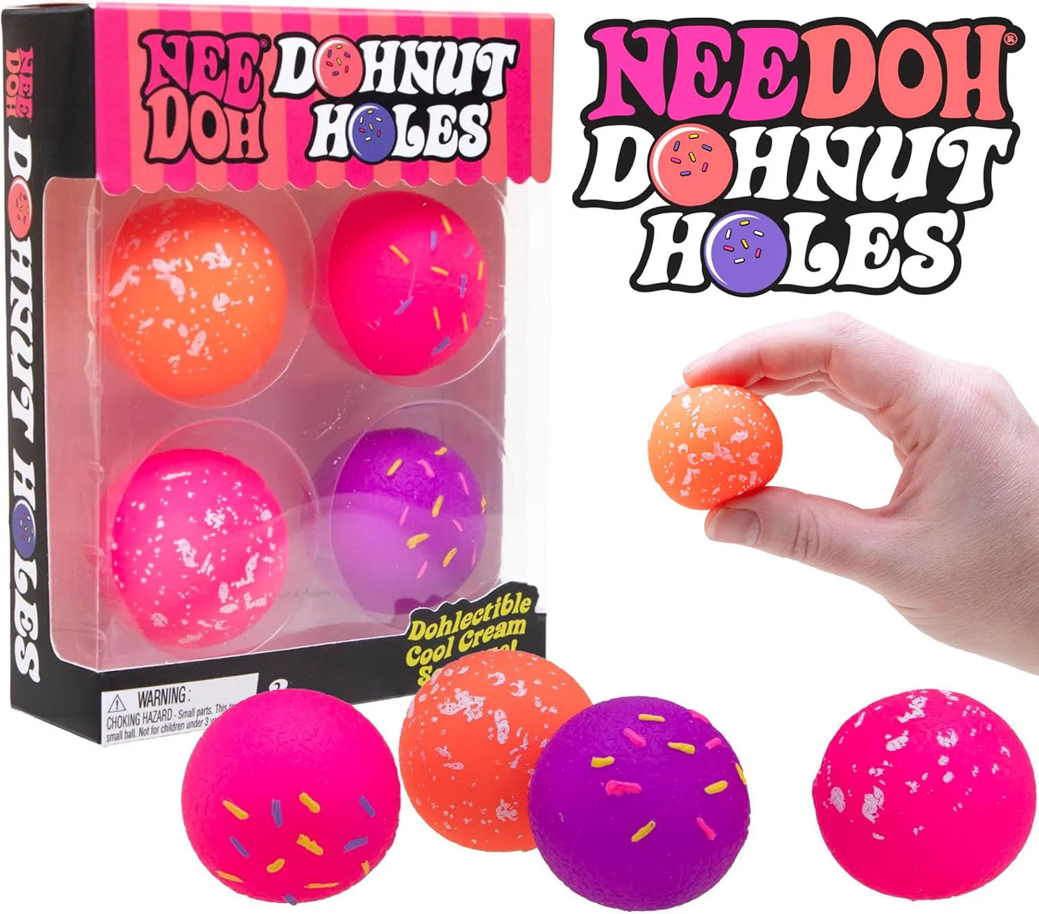 New Needoh Dohnut Holes Boxes of Two Styles Doughnut Squish Balls Squeeze Fidget Stress Desk Toy Anti Anxiety Sensory Gift