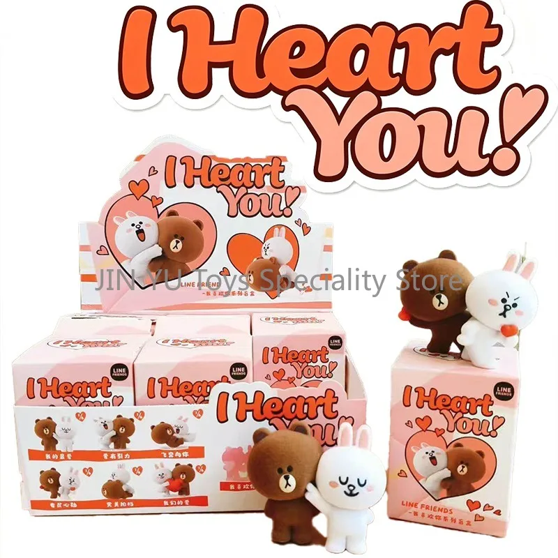 Original LINE FRIENDS I Heart You Kawaii Brown Bear White Rabbit Mini Figure Blind Box Children Birthday Present Collectible Toy