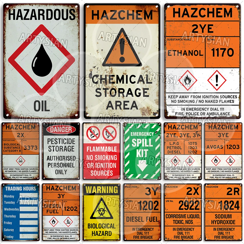 Biological Hazchem Metal Sign LPG Petrol Diesel AVGAS Chemical Oil Ethanol Safety Warining Plaque Pesticide Emergency Spill Kit