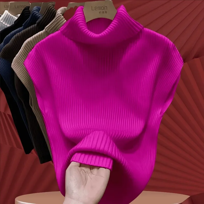 

Turtleneck Sweater Vests Women Solid Slim All-match 7 Color Autumn Winter Tops Chic Female Knitted Basic Outerwear Vintage Mujer