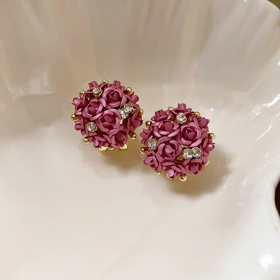 الحلو نمط ثلاثي الأبعاد العنقودية زهرة القرط للنساء رائعة حجر الراين وأقراط الزفاف حفل زفاف مجوهرات ث