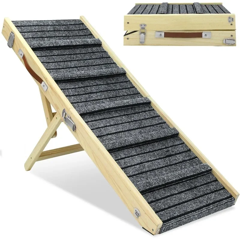Wooden large dog folding portable pet ramp with non-slip traction pad