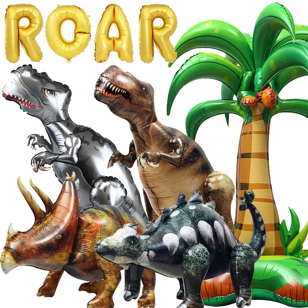 Large 4D Standing Dinosaur Foil Balloon Roar Letter Balloon Themed Birthday Party Decorations Favors Kids Jurassic Dino Balloons