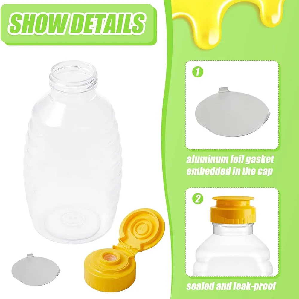 Clear Plastic Honey Bottles Squeeze Honey Bottle Container Holder Flip Lid for Storing/Dispensing,Refillable Honey Container