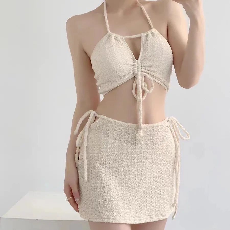 

High Waisted Bathing Suits Swimsuit Outdoor Swimwear Women 2024 Vintage Korean Beach Three Piece Dress Style Split Body Pure
