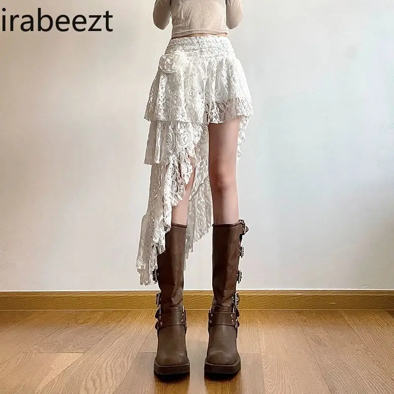 

Irregular Rose Diagonal Cut Cake Shaped Skirt Woman Regulai Fit Korean Style Gypsy Skirts for Women Faldas Escocesas De Mujer