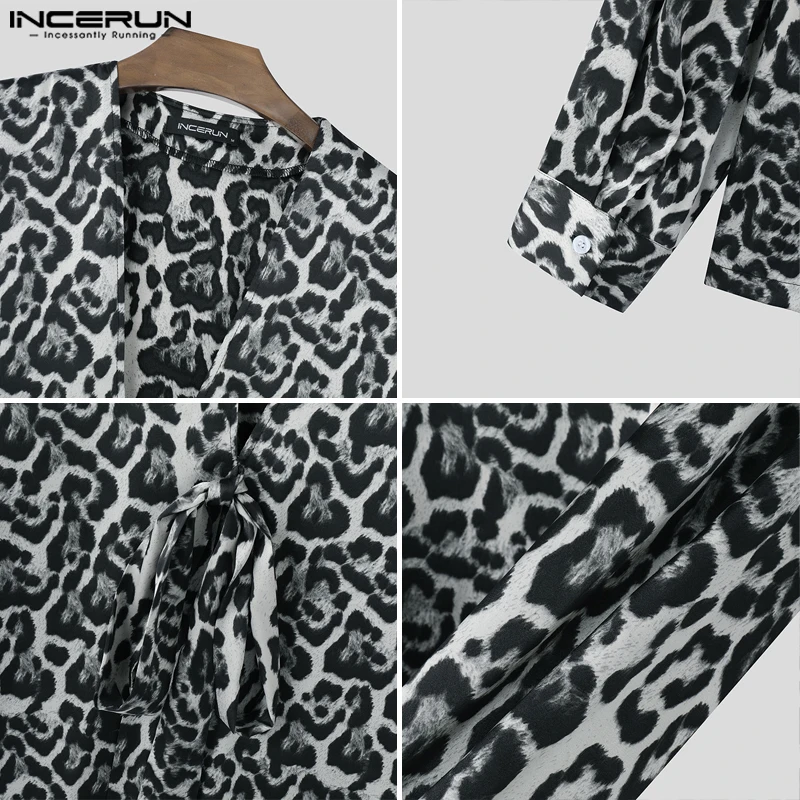 Tops de estilo informal a la moda, camisas con estampado de leopardo para hombre INCERUN, blusa de manga larga con personalidad masculina Sexy, superventas, S-5XL