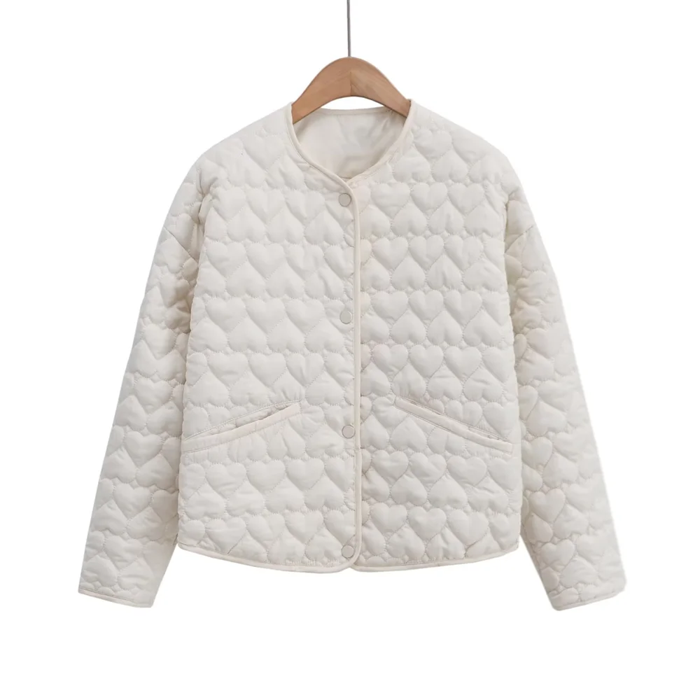 

Round neck warm and thickWomen's autumn and winter new heart-shaped quilted cotton jacket coat