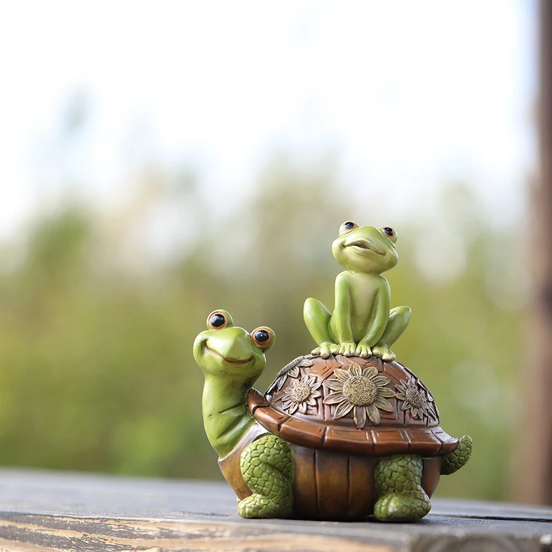 Statue animale de tortue et de grenouilles de bande dessinée mignonne, sculpture en résine, décoration de jardin, ornements de balcon, cadeau drôle de maison, salle de fête