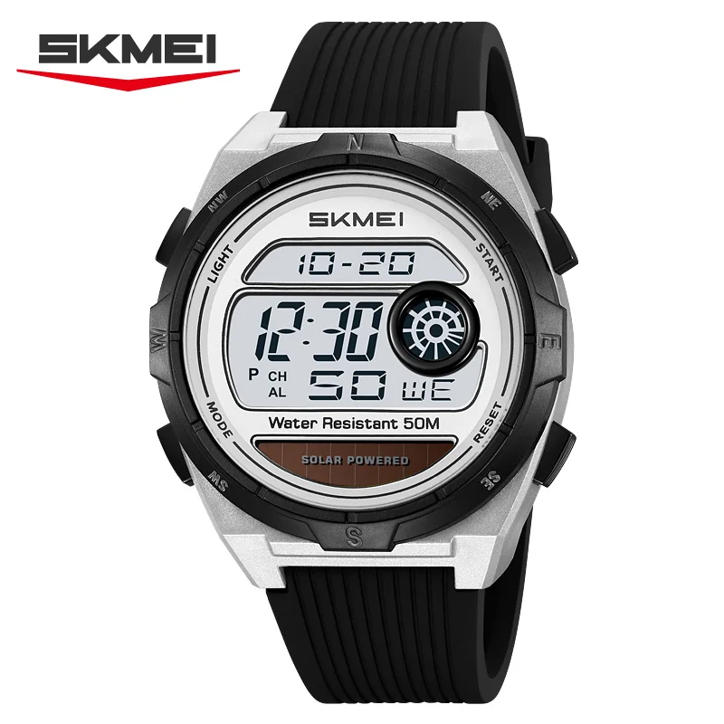 

Skmei 2436, водостойкий хронограф, цифровой военный будильник, мужские спортивные часы на солнечной энергии, модный силиконовый ремешок со светодиодной подсветкой